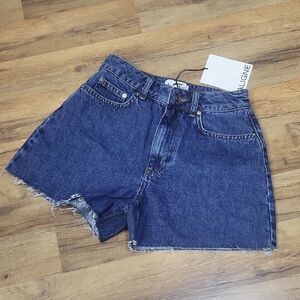 ALIGNE Mid Blue Cotton Raw Hem Jean Shorts NWT Size 25